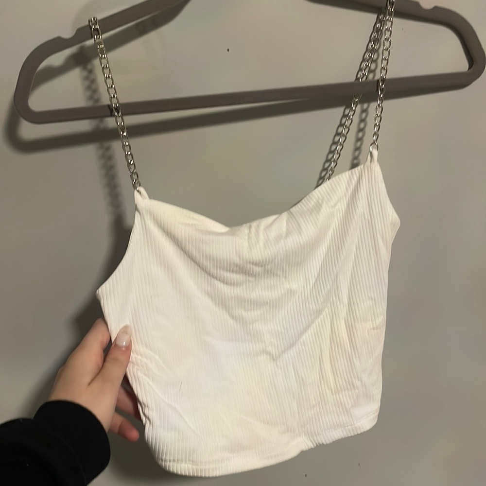 Brand new Garage white tank top silver chain straps